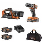 کیت دریل چکشی براش لس به همراه رنده 18 ولت شارژی AEG مدل BSB18SBL-202C + BHO18BL-0